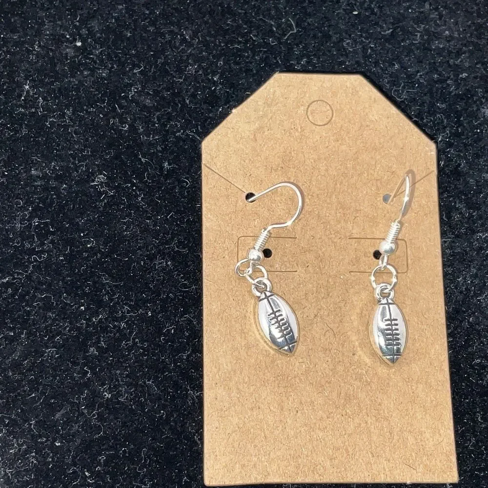 Small Size Football Earrings W/ Backs Oxidized Shiny Finish Silver Play Ball New